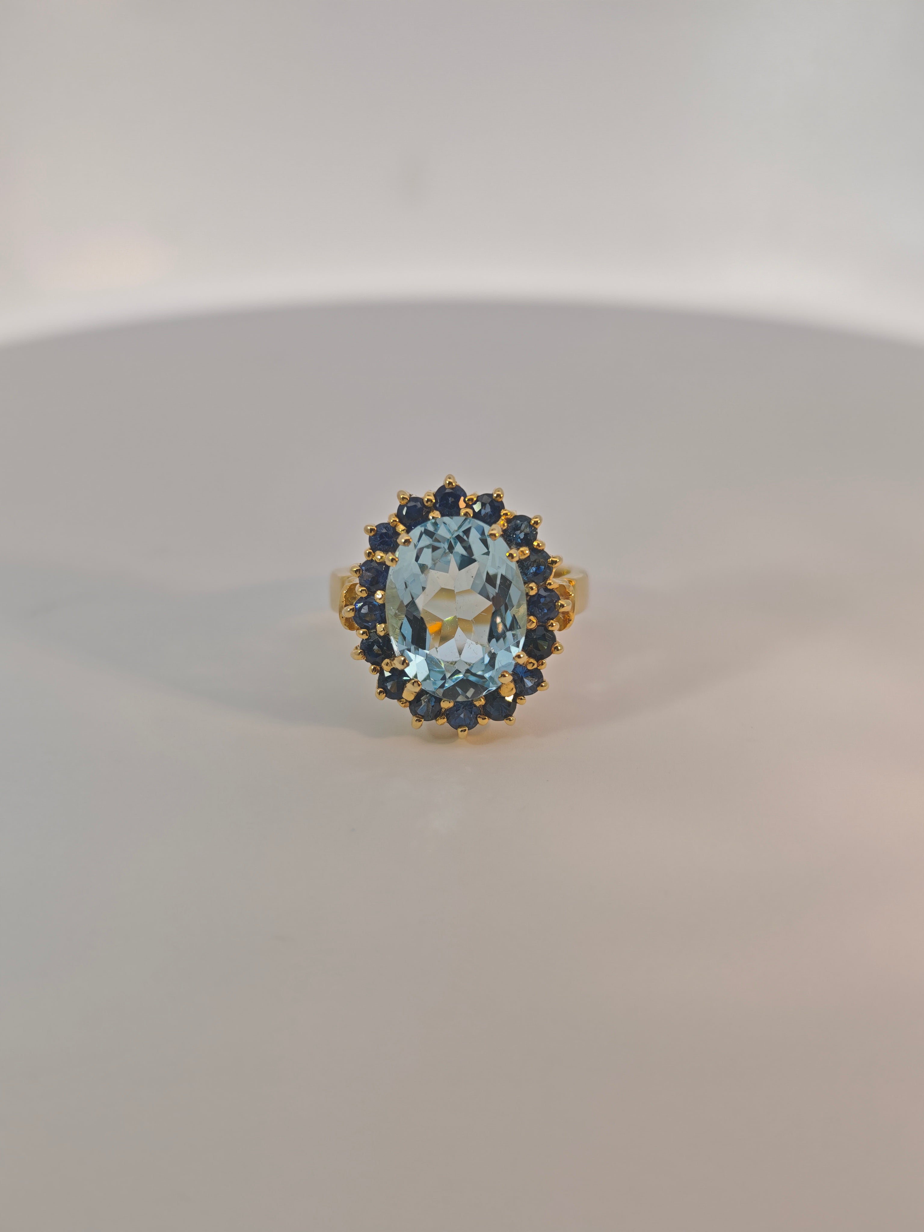 Damenring Gold 585 mit Aquamarin und Saphiren
