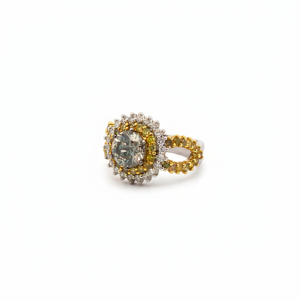 Ring Weißgold 750 mit grauem Diamanten und Brillanten