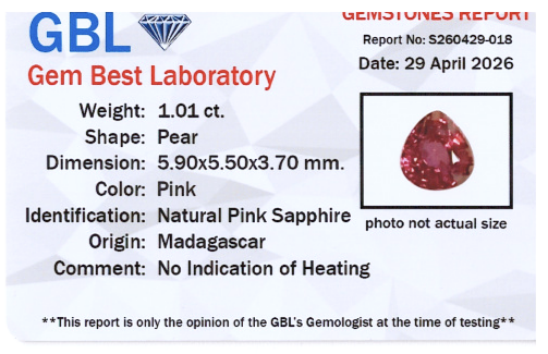Unerhitzter pinker Saphir, 1.01ct