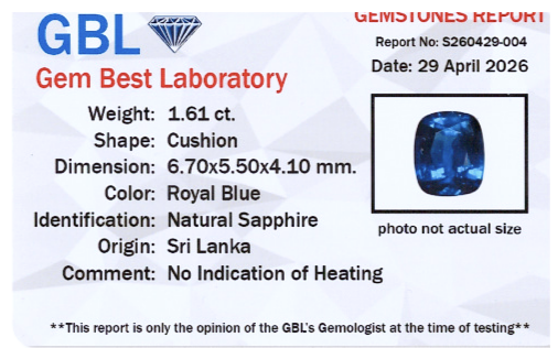 Natürlicher blauer Saphir, 1.61ct