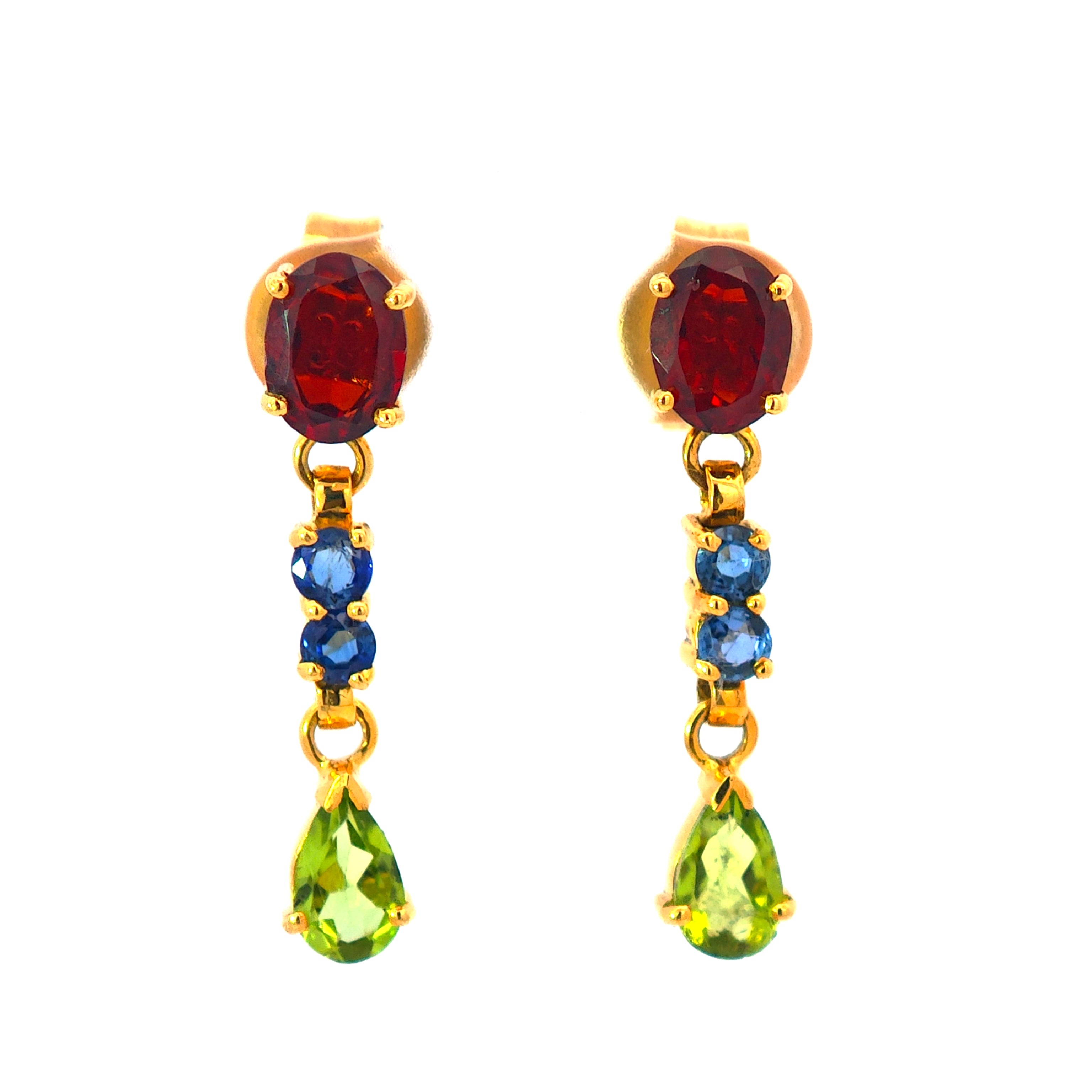 Ohrringe Gold 585 mit Rhodolith, Saphiren und Peridot
