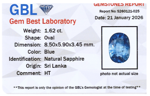 Natürlicher blauer Saphir, 1.62ct