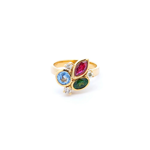 Damenring Gold 585 mit Saphir, Tsavorith, Rubin und Diamanten