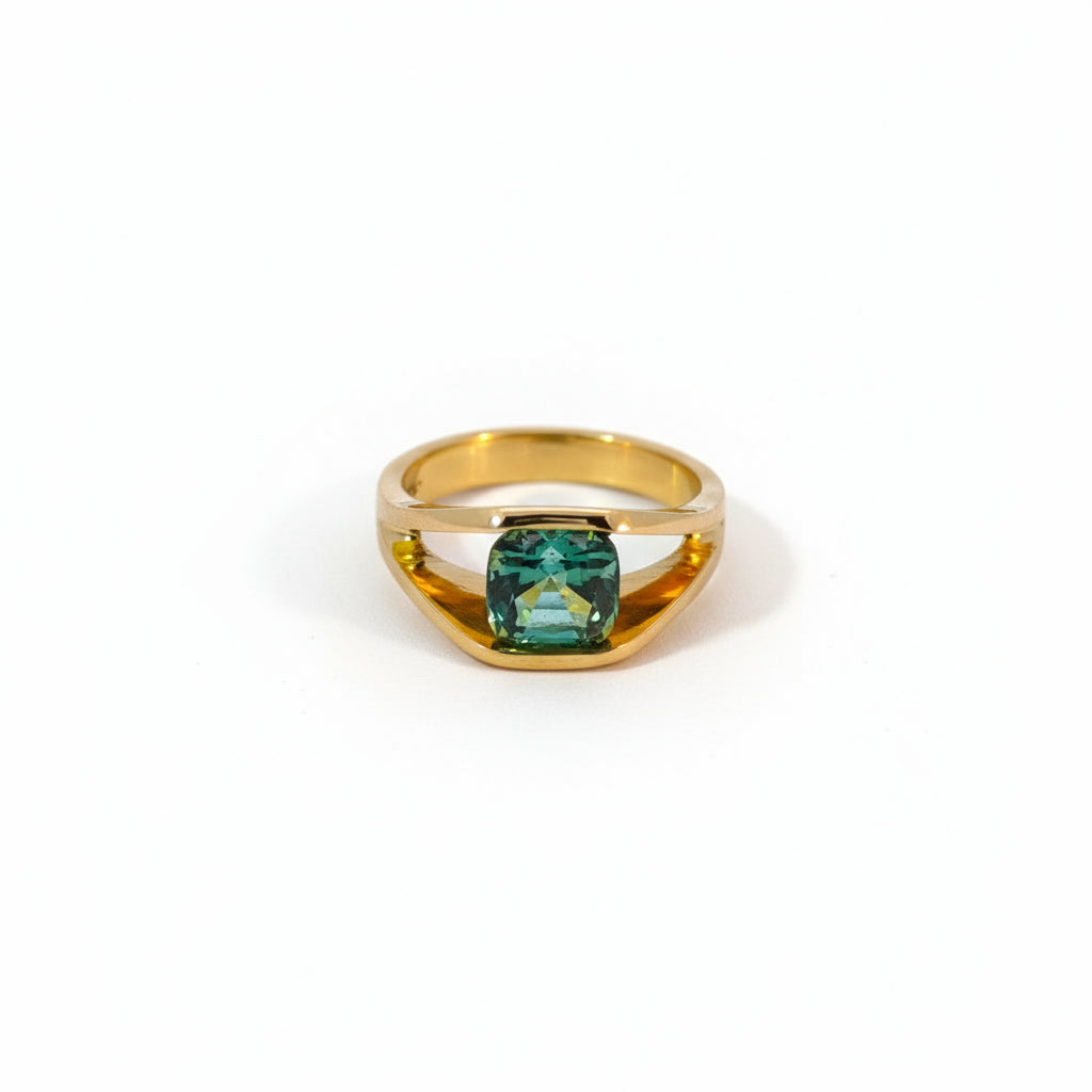 Damen Ring Gold 750 mit Lagoon Turmalin Front Ansicht
