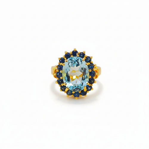 Damenring Gold 585 mit Aquamarin und Saphiren