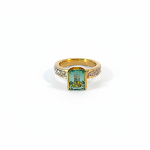 Damenring Gold 585 mit Lagoon Turmalin und Brillanten Frontansicht