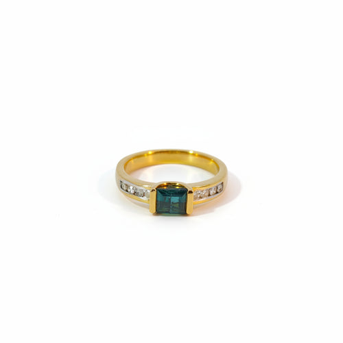Damenring Gold 585 mit Paraiba Turmalin und Diamanten Frontansicht