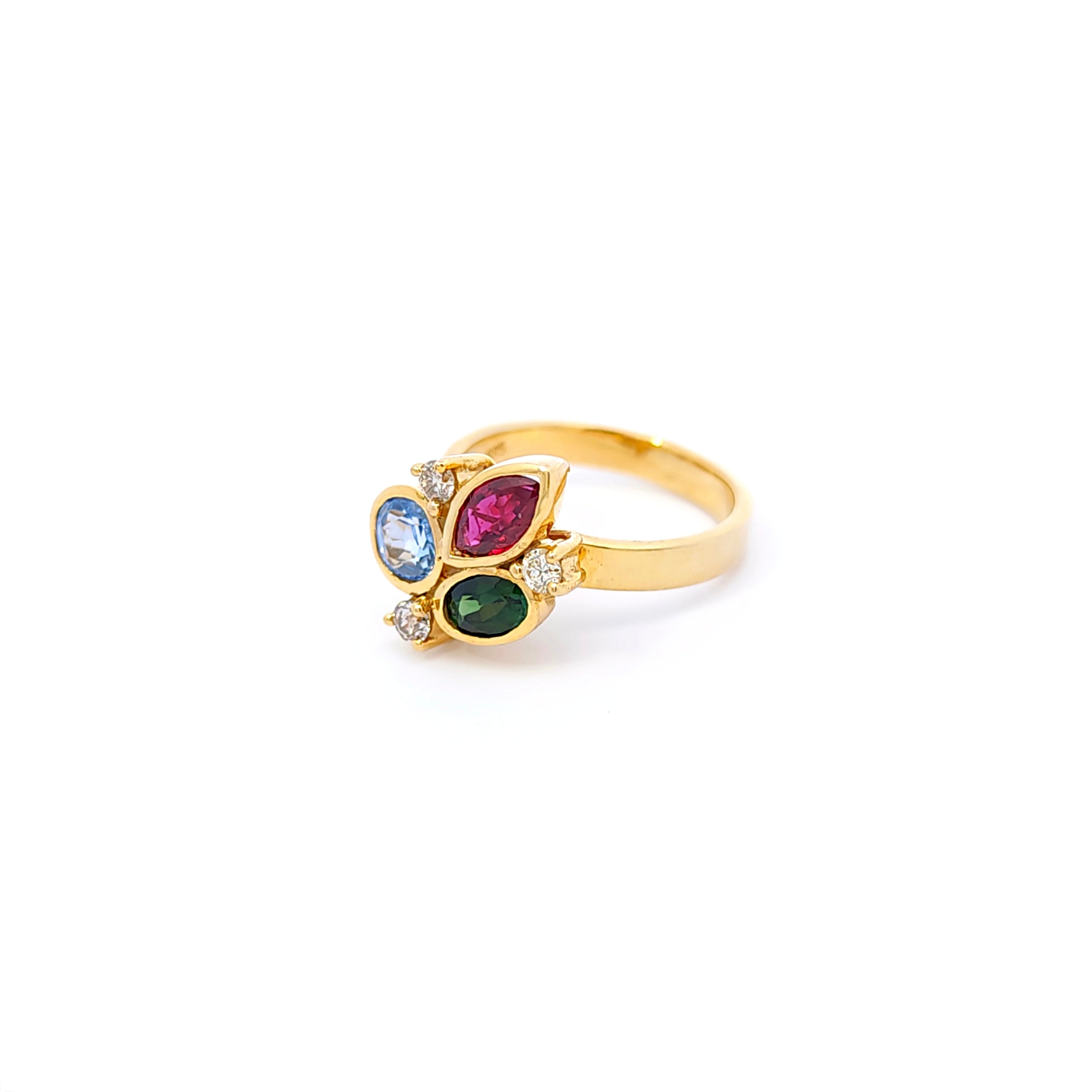 Damenring Gold 585 mit Saphir, Tsavorith, Rubin und Diamanten