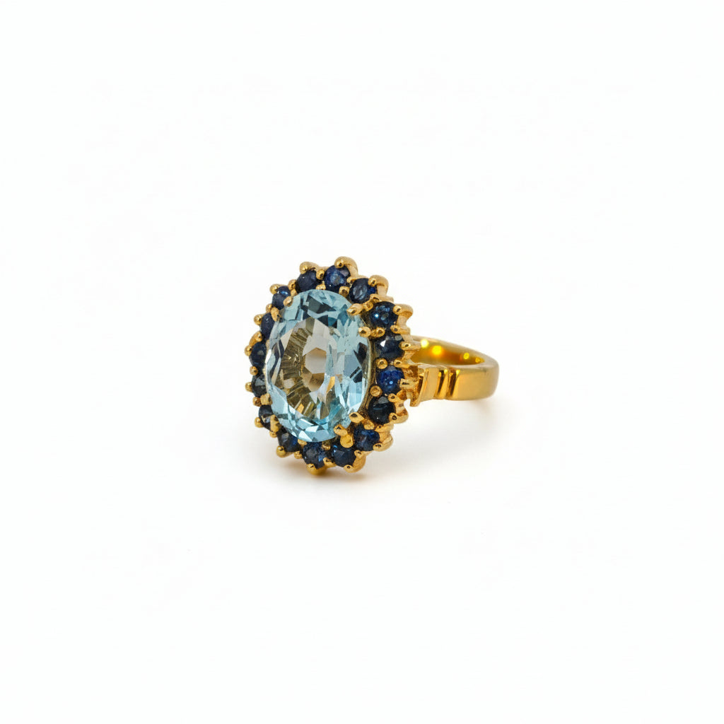 Damenring Gold 585 mit Aquamarin und Saphiren